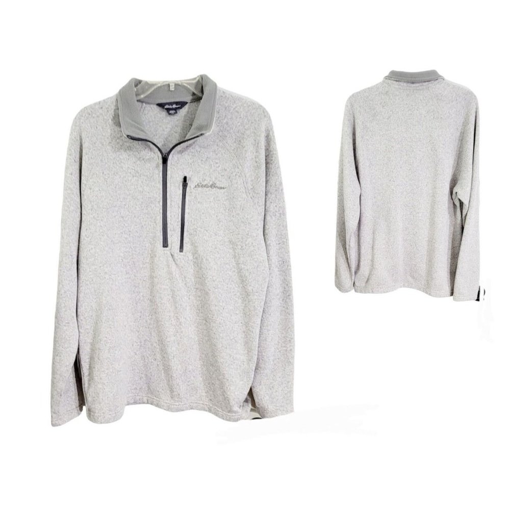 EDDIE BAUER Men’s Large Gray Fleece-Lined‎ Sweater Pullover 1/2 Zip Long Sleeve